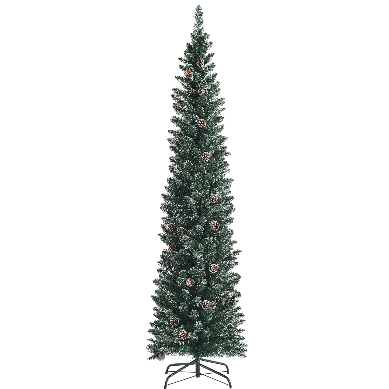 Costway 5ft/6ft/7ft Unlit Snowy PVC Artificial Slim Christmas Pencil Tree with Pine Cones